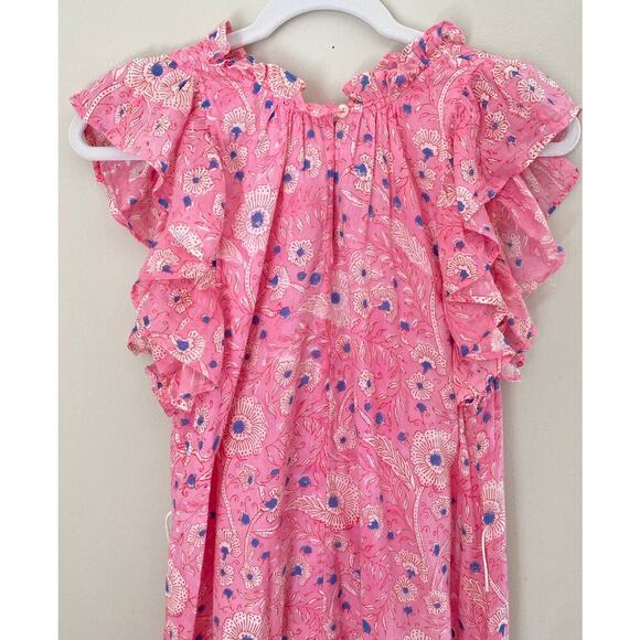 Oliphant Flirty Ruffle Hem Carolina Pink Cotton Block Print Dress Tuckernuck Med - Picture 13 of 16